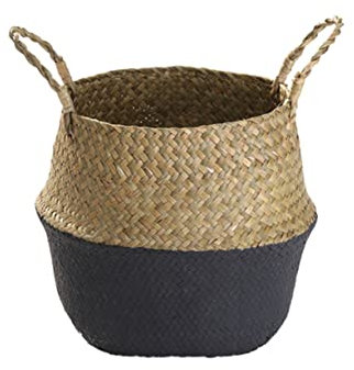 Mipcase Panier en Jonc De Mer pour Plantes Tissé, Pot De Fleurs Pliable Noir 32 x 28, Décoration Intérieure Et Extérieure, Support De Plante Naturel Solide