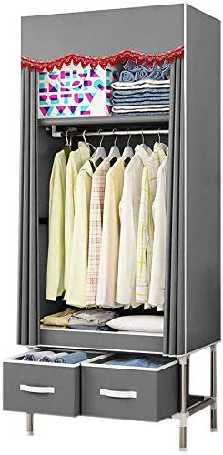 Stoff-Kleiderschrank, Stoffschrank, tragbar, einfacher Kleiderschrank, Kleidungsstück-Organizer, freistehender Kleiderschrank, Faltbarer Schrank mit Hängeregal, grau