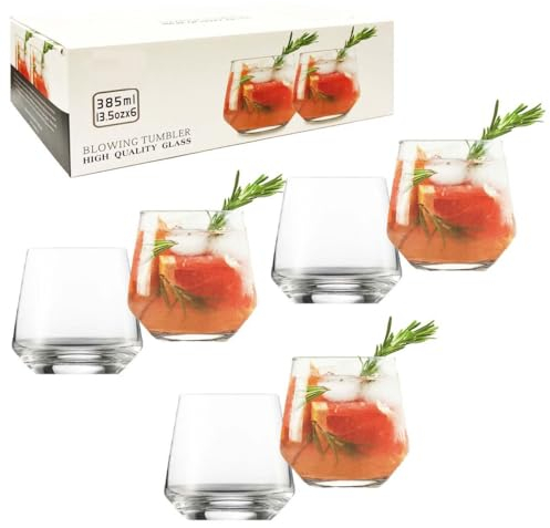 KRADLUX Lot de 6 verres à boire : verres à cocktail 385 ml, verres à whisky, verres à dessert, verres à jus, verres à vin blanc et verres à eau, verres tumbler