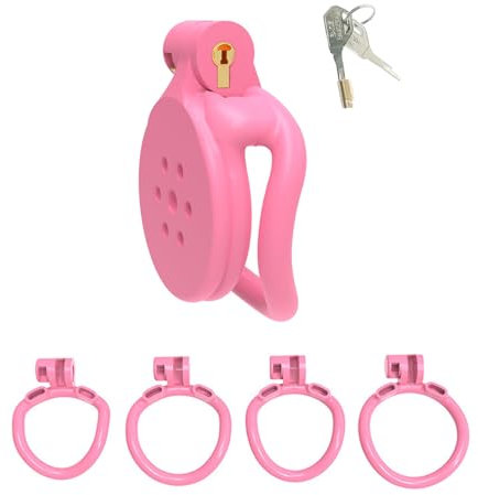 Crysore Flat Chastity Cage Male avec 4 anneaux péniens Cage de chasteté légère pour hommes en Invisible Lock Design Petit Cock Cage SM Jouet sexuel pour hommes, couples (II Generation,Pink)