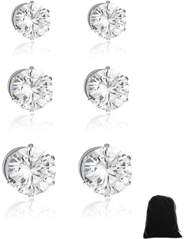 HSIXHAF Magnet Ohrringe Set für Herren Damen, Edelstahl Zirkonia Magnetische Ohrstecker Non-piercing Clips Fake Plug Tunnel Ohrclip Ohne Ohrloch
