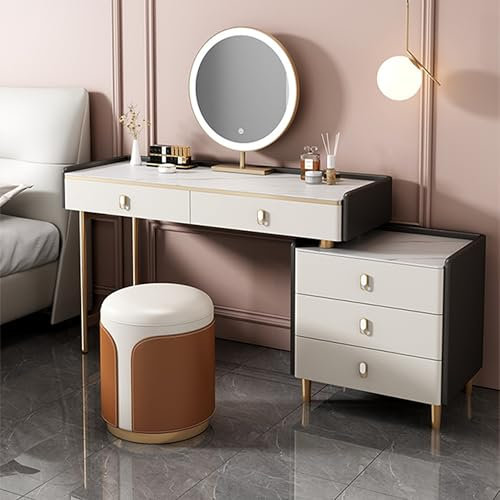 Ernqi Schminktisch Mit Beleuchtetem HD-Spiegel, 3 Beleuchtungsmodi, Schminktisch Mit Links/rechts Installierbaren Schließfach, Schminktisch Mit Stuhl Fürs Schlafzimmer (Black,C_39.4IN)