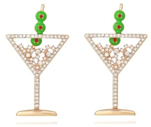 Martini Earrings for Women Martini Wine Glass Dangle Earrings Sparkly Rhinestone Mar-tini Glass Ear-rings Christmas Party Prom Wedding New Year Jewelry Accessories for Celebration