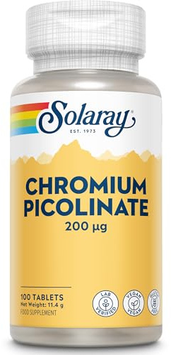 Solaray - Chromium Picolinate 200mcg - 100 Vegan Tablets not Capsules - High Absorption Rate Chromium Supplement - Lab Verified & GMO Free