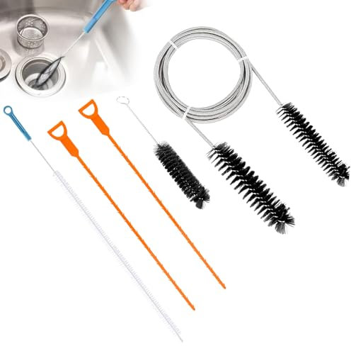 5PCS Drain Unblocker and Cleaner Tool, Flexible Feeding Tube Cleaning Brush Slim Drain Hole Cleaning Tool Hose Pipe Cleaning Brush, Sink Unblocker Brush for Bathroom Shower Kitchen Plug Hole