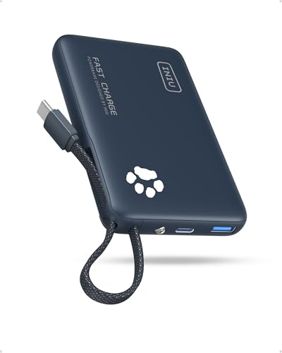 INIU 45W Power Bank, Ultra Klein 10000mAh mit Integriertem USB-C Kabel | 45W Schnellladen Externe Handyakkus, Flugzeug Geeignet, Reise-Essential für iPhone 17 16 Pro, Samsung S22, Xiaomi, iPad etc