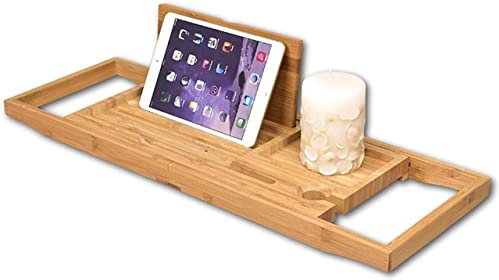 LMHAUSS Verstellbares, rutschfestes Badewannen-Caddy-Tablett, Regal für Badewanne, multifunktionales Teleskop-Design, Home-Spa-Organizer (Holz 60 x 22 cm) Vigorous