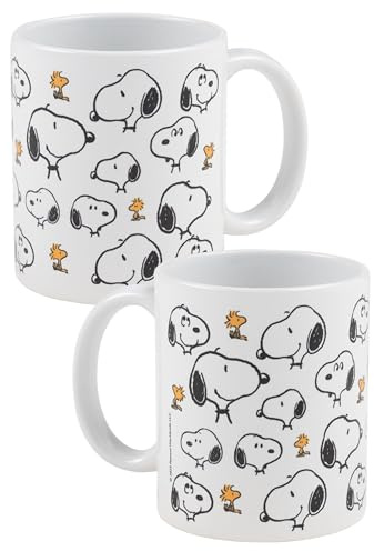 The Peanuts Snoopy Tasse - Allover Kaffeetasse Becher Kaffeebecher aus Keramik Weiß 320 ml