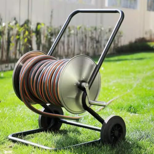 PP-Vic Outdoor Mobile Schlauchrollenwagen Lagerregal, Hochleistungs -Metallschlauch -Rollenwagen, Gartenblumentopfschlauchlagerstange, Edelstahlgartenschlauchtrolle,100m