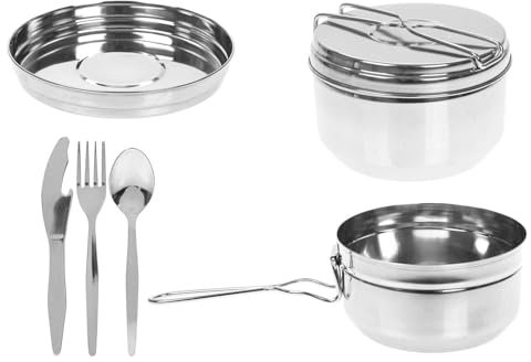 VFM e-Store - Tiffin Tin Acier Inoxydable Sectioned Hot Cold Food - Camping Voyage Vacances Accessoires pour l'été - 16 cm x 16 cm Lot de 6 pièces