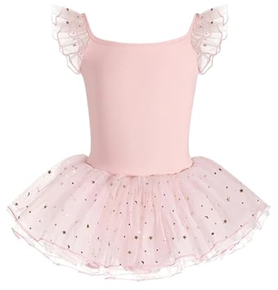 LOVSSU Ballett Tutu Ballettrock for Mädchen, Kinder, Ballett-Tutu, Kleidung for den Sommer, ärmellos, Baumwolle, Übungsrock mit Pailletten, Gaze, Tanzkleidung Fur Ballett(Pink,120(105-115cm))