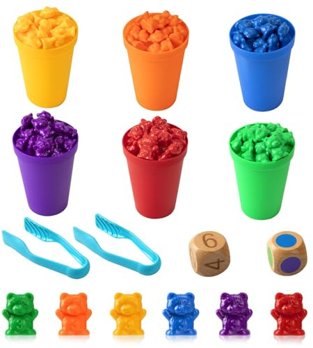 Jesustree Giochi Montessori 3 4 5 Anni, 71 Pezzi Conteggio degli iocattoli Impilare Abilità Matematiche e Classificazione Orsi Giocattoli Educativi Regalo per Bambini