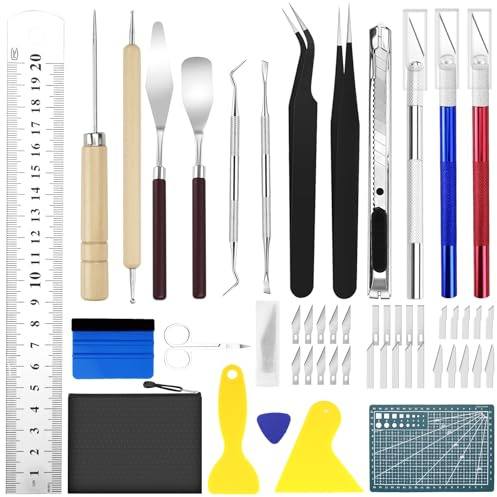Plotter Zubehör DIY Bastelwerkzeug Set Schneideplotter Vinyl Jäten Werkzeuge Skalpell Basteln Präzisionsmesser Bastelmesser Cuttermesser Entgitterwerkzeug Plotter 50 Stück