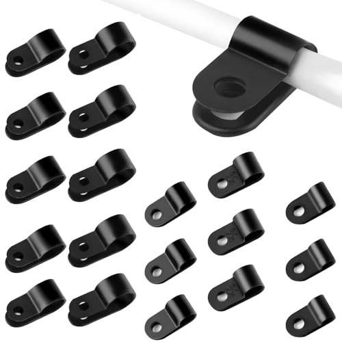 TRLREQ Paquete de 240 clips de cable tipo R, 5 tamaños de nailon R, clips de cable, soporte de cable, negro, abrazaderas de cable tipo R para oficina