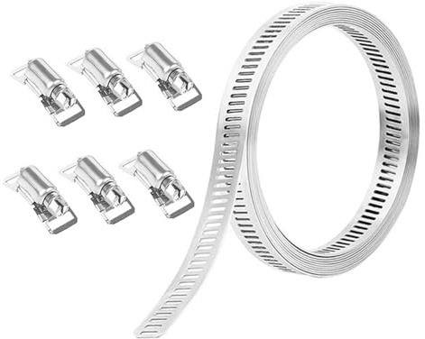Grand collier de serrage réglable en acier inoxydable avec 5 fixations pour tuyau, conduit, sangle métallique avec fixations