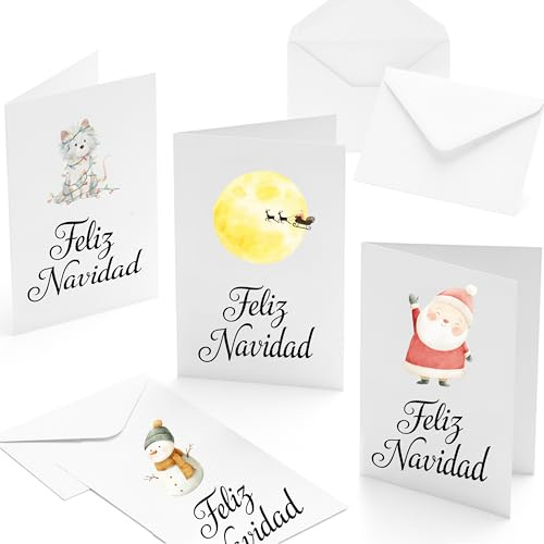 Bear and Bee Set de 30 Tarjetas de Navidad en Español A6 con sobres Blancos – Felicitaciones Navideñas Elegantes para Fiestas y Regalos
