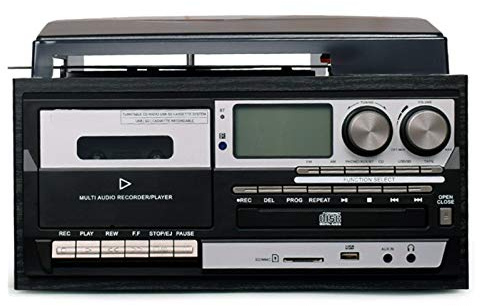 BGAZA Vintage Gramophone Retro Disque Vinyle Turntable Lecteur CD phonographe Cassette MP3 USB Recorder Bluetooth(Zwart)
