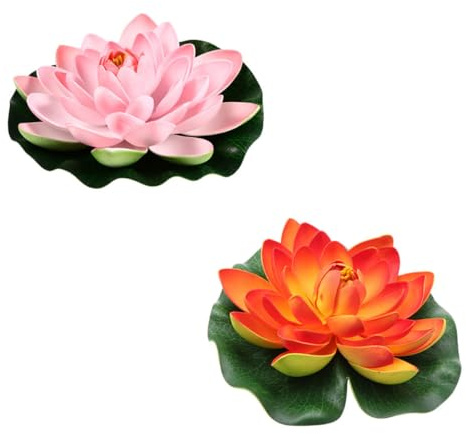 MUSISALY Künstliche Lotusblume Wasserdeko Schwimmende Teichrose aus Eva 2 Stück Realistisch für Gartenteich und Zuhause Lotus Flower