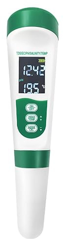 Wassertester 5 in 1– pH, TDS, EC, Salzgehalt & Temperatur Messgerät mit LCD-Display für Trinkwasser, Pool, Aquarium, Hydroponik & Schwimmbad