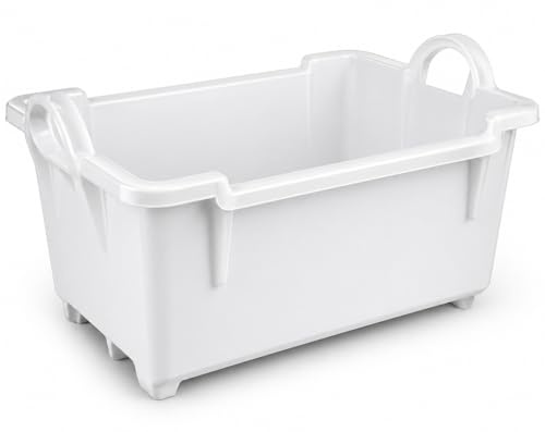 HELGUEFER - Cubeta plastico Apilable 60L | Caja Plastico Almacenaje Resistente y Ergonómica, Polietileno, 650x450x430mm | Uso Alimentario y Industrial | Fácil Limpieza y Ahorro de Espacio