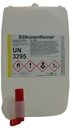 DC DruckChemie GmbH Silikonentferner flüssig 20L mit Auslaufhahn - Reinigungsmittel zum effektiven Entfernen von gehärtetem Silikon und MS-Polymer