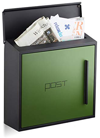 Relaxdays Cassetta Postale, Buca Lettere Moderna, Formato A4, Acciaio, Grande, HxLxP 33 x 35 x 12,5 cm, Nero Verde