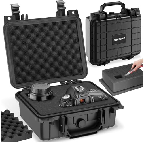 tectake® Malette de Protection, Inserts Mousse pour Appareil Photo, caméra & Accessoires, Outils, 26,5x28x12,5 cm Boite étanche, Valise étanche avec poignée, Résistante aux Chocs & Eau