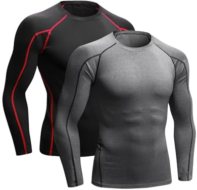 Niksa 2 Pack Long Sleeve Running Tops Mens,Base Layers Compression Top T-Shirts,Quick Dry Wicking Gym Athletic Training Workout Tee Shirts(Black&Gray,S)