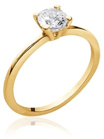 Tata Gisèle Bague Anneau Solitaire en Plaqué Or, sertie d'un Oxyde de Zirconium 5 mm - Sachet Cadeau Velours Offert (58)