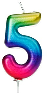 Anniversary House Colourful Rainbow Metallic Candle, Number 5, 5th Birthday Cake Topper, 7 Centimeters, AHC06/5