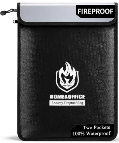 Andyer Feuerfeste Dokumententasche mit zwei Taschen, 38,1 x 27,9 cm, wasserdichte und feuerfeste Geldtasche mit Reißverschluss, feuerfeste Aufbewahrung für Wertsachen, Geld, Schmuck, rechtliche