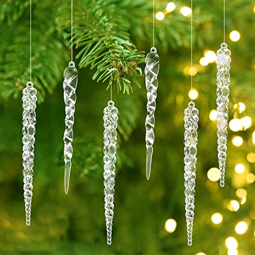 Christbaumschmuck Eiszapfen Anhänger, 25 Stücke Weihnachtsbaum Eiszapfen Dekorationen, Acryl Eiszapfen Schneeflocken Deko