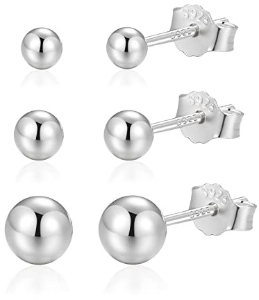 Candyfancy Ohrringe Silber 925 Set für Mehrere Ohrlöcher, 3 Paar Runde Kugel Mini Ohrstecker Rosegold Vergoldet für Damen Herren Mädchen Klein Stecker Ohrringe 3mm/4mm/5mm 3er Ohrringe Set