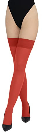 LORES Opaque 60 deniers Bas sans fixation Collants hauts au-dessus du genou Sexy Collants Silicone, rouge, Medium/Large