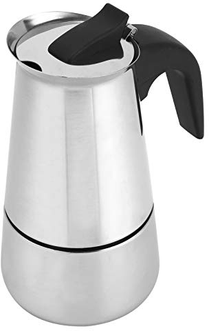 Caffettiera Inox 4 Tazze/200 mL, Caffettiera Portatile in Acciaio Inox con Manico Anti Scottatura, Classica Caffettiera per Ufficio, Adatta all'induzione