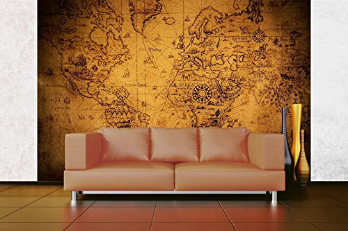 Vlies Fototapete SEHR ALTE WELTKARTE 375 x 250 cm (inkl. Kleister) - Vlies Tapete, Wandtapete, Wandbilder - Tapete für Wohnzimmer Schlafzimmer, Büro, Küche - Montagefertig