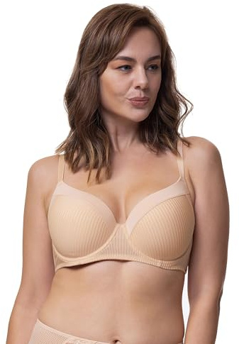DORINA Women's Underwired Bra, Lightly Padded, Demi T-Shirt Bra, Full Cup, Carmen, Beige, 100E, Beige, 38E