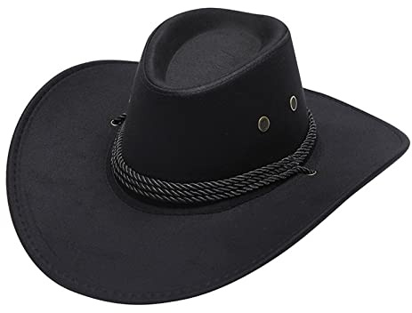 Western Straw Cowboy Hut aus Canvas mit schwarzem Hutband Fester Westernhut für Herren und Damen mit beidseitigen Lüftungslöchern