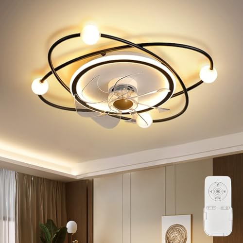 RRBEST Ventilatore da Soffitto Moderno con Luce,58CM Dimmerabile LED Soffitto Luce con Ventilatore,48W Timer Ventilatore da Soffitto con Lampada per Soggiorno Camera da Letto Sala da Pranzo (Nero)
