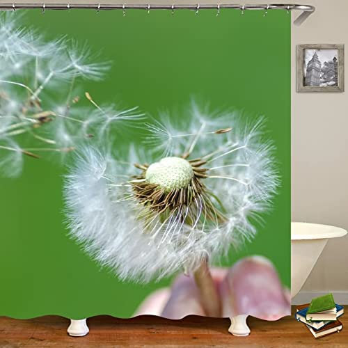 Mesnt Duschvorhang 120x180, Polyester Löwenzahnmuster Duschvorhangringe für Badezimmer, Badewanne, Bunt