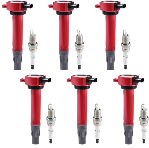 Pindex 6 Pack UF502 Ignition Coils and Spark Plugs Coils Pack Kit Compatible with 2006-2010 Chrysler 2006-2011 Dodge 2009-2010 Volkswagen 04606869AB 04606869AA