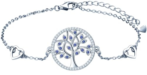 MŚ 1997 MENNICA ŚWIDNICKA Bracciale da donna con albero della vita, in argento 925, 5 colori (17 + 3 cm regolabile), con albero della vita, per donne e ragazze, in argento 925, Argento, Zirconia
