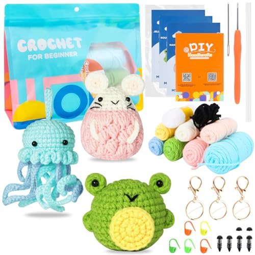 Bohrma Häkelpaket für Anfänger Crochet Kit Häkeltiere Set Häkelset Kuscheltier Tier Häkelpaket Anfänger Häkel Starter Kit Häkelset für Anfänger Erwachsene für Erwachsene Geschenk