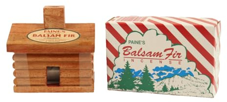 Gift Set Small Log Cabin Incense Burner with 10 Incense Logs Plus Box of 50 Balsam Fir Logs Refill Paines USA Made