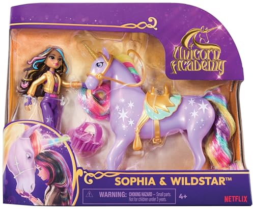 Unicorn Academy Reiterin und Einhorn Set - ca. 12 cm, zur beliebten Netflix-Serie, mit 2 Accessoires und Bürste für kreatives Rollenspiel, für Kinder ab 4 Jahren, sortierter Artikel ohne Vorauswahl