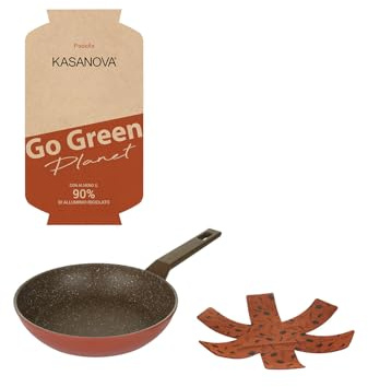 KASANOVA Padella antiaderente con salvapadella Go Green Planet, padella professionale, padella per frittata, perfetta per l'induzione e adatta a tutti i piani cottura (24 Cm)