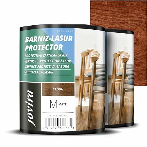 JOVIRA PINTURAS BARNIZ-LASUR Protector MATE al Agua Protege, decora y embellece todo tipo de madera. (2x750 Mililitros, Caoba) F-2-2