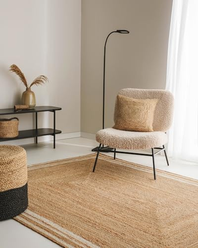 benuta Pure Alfombra Yute Jutta - Natural 160x230 cm - Tejido a Mano para Dormitorio, Sala de Estar y Salon - Diseño Boho - Apta para Suelos radiantes