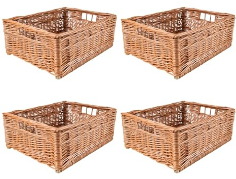 Creative Home 4 x Weidenkorb Aufbewahrungskorb | 40 x 30 x 15 cm (+/- 2 cm) | Handgeflochten, Haltbar | Korb Geflochten Naturkorb mit Griffen Aufbewahrung | Für Regal, Spielzeug, Werkzeug, Bad Korb