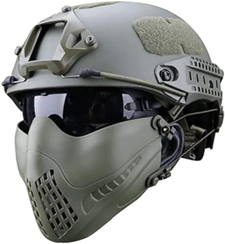 Taktischer Schnellhelm, Doppelgürtel, halbe Netzmaske und UV-Schutzbrille, Kombinationsset für militärisches Training, Jagd, Schießen, CS, realistisches Kriegsspiel, ab, 25 x 15 cm